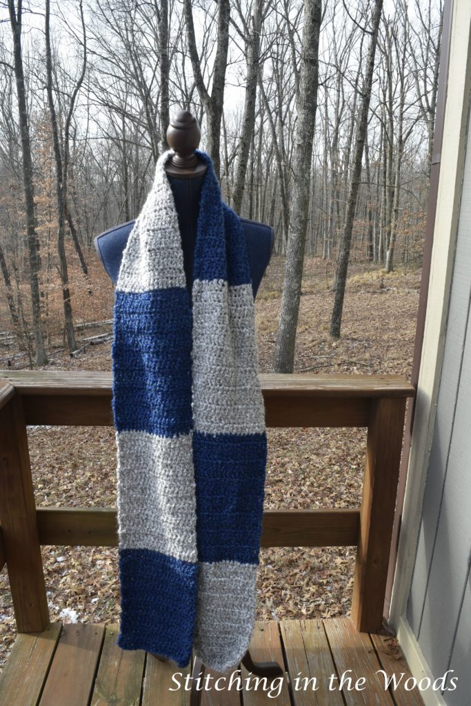 Ravenclaw scarf with the two sides parallel to show the pattern