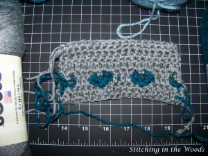 Testing my heart border, plus a few rows on top to measure how tall my sc, hdc, and dc are
