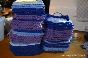 Temperature blanket square stacks. Left is January, right is February so far.